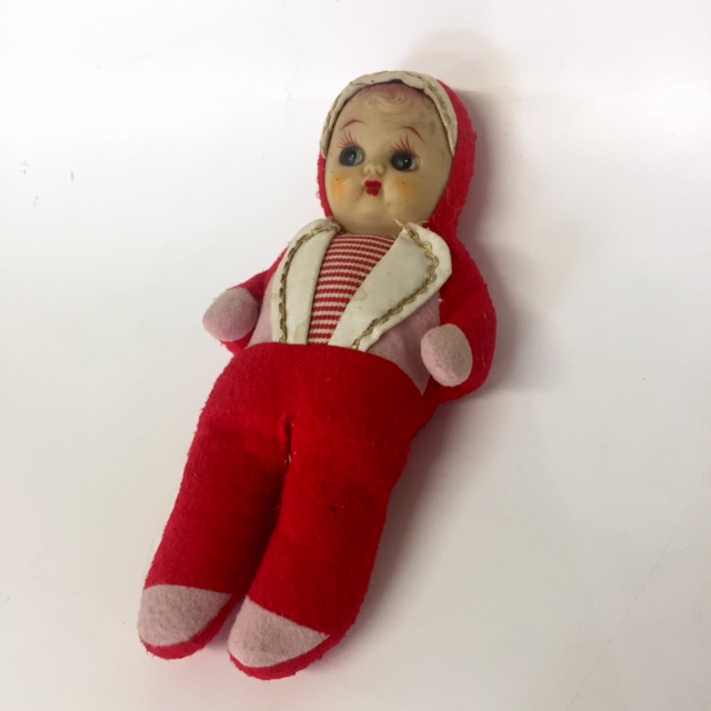 DOLL, Period Toy in Red Onesie 32cm L